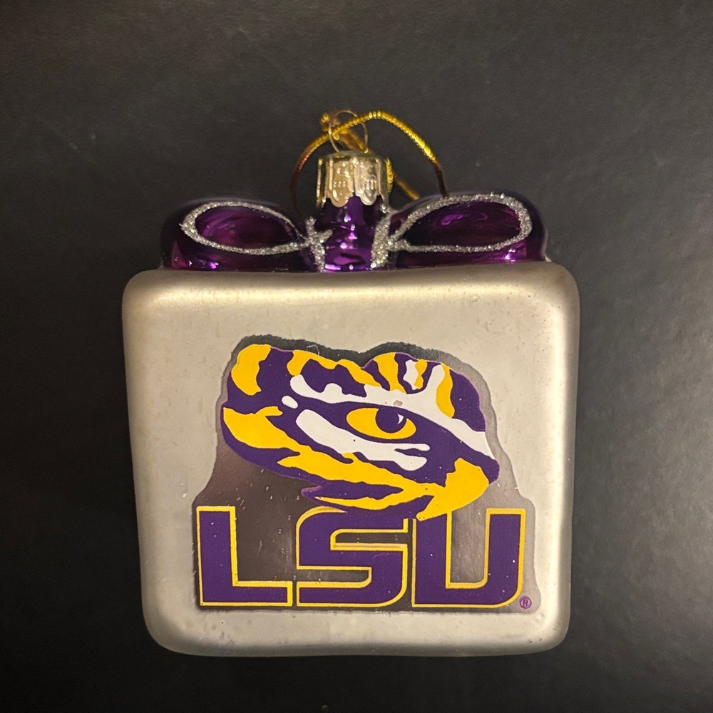 LSU Silver and Purple Glass Ornament